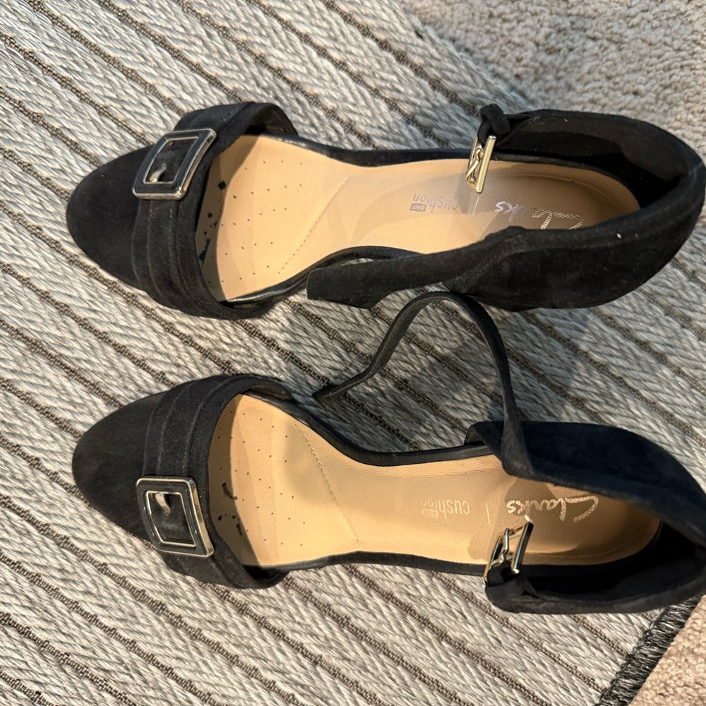 Clarks Black Suede Buckle Ankle-Strap Heels